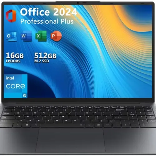 EYY 16″ Laptop Computer Intel Core i5 Processor, Windows 11 Pro Laptop 16GB(8+8) RAM 512GB SSD, 1920 x 1200 FHD 16:10 Display, MS Office 2024, Notebook with Backlit Keyboard, WiFi, BT5.0, RJ45, HDMI