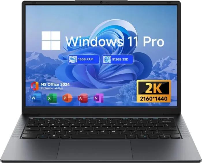 EYY Laptop Computer 16GB (8+8) RAM 512GB SSD, 14" 2K Resolution 3:2 Notebook Display, Intel M3-8100Y Processor(up to 3.40 GHz), MS Office, Windows 11 Laptop with Keyboard, WiFi 5, BT 5, HDMI, Gray - Image 2