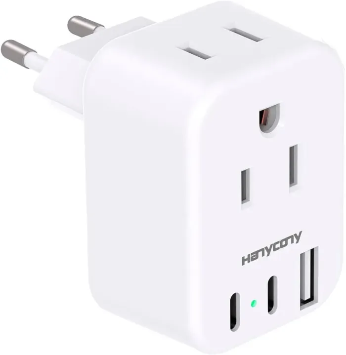 European Travel Plug Adapter USB C, HANYCONY International Plug Adapter, US to Europe Adapter Plug 2 Outlets 3 USB Ports(2 C Port), Type C Power Adapter to Italy Spain France Portugal Iceland Germany - Image 2