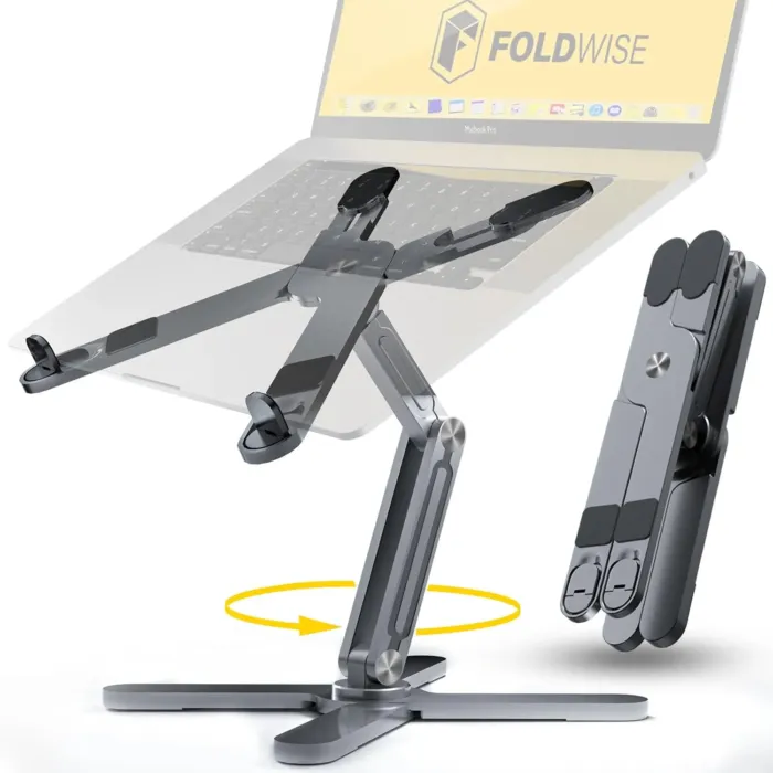 FoldWise X Laptop Stand for Desk - 100% Aluminum, 360° Rotating Base, Foldable, Adjustable Height & Angles Laptop Riser - Sturdy & Portable MacBook Stand, Computer Holder for 11-18” - Image 2