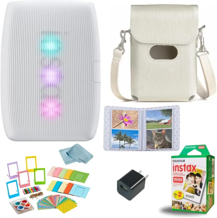 Fujifilm INSTAX Mini Link 3 Smartphone Printer + INSTAX Mini Instant Film (20 Sheets) + USB Wall Charger + BluebirdSales Travel Bag, Photo Album, Microfiber Cleaning Cloth (Clay White) - Image 2