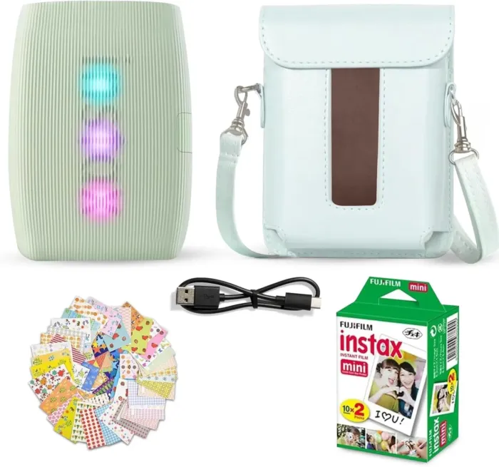 Fujifilm Instax Mini Link 3 Smartphone Printer Sage Green + Fuji Film Value Pack (20 Sheets)+ Shutter Accessories Bundle, Incl. Protective Case, 20 Sticker Frames, USB Type C Cable - Image 2