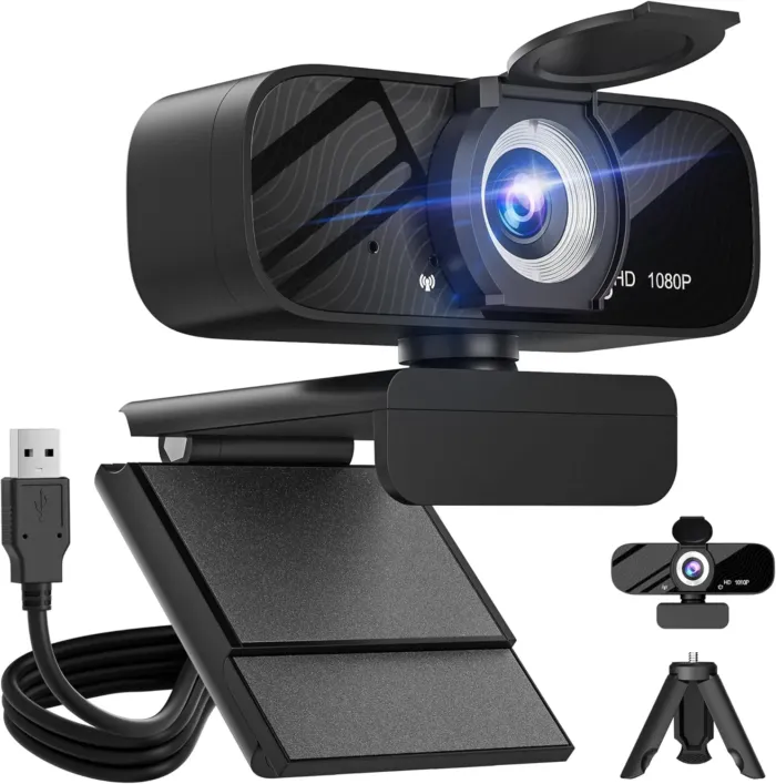 Full HD 1080P Video Webcam and Wide Angle Camera with Built-in Microphone and Rotatable Tripod,for Laptop Computer or Desktop PC,Great for Live Streaming.Calls.Video Conferencing(Black)-2 - Image 2