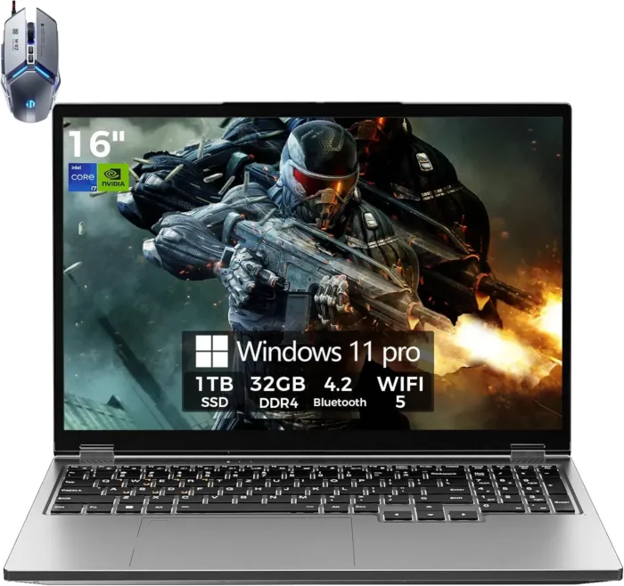 Gaming Laptop Computer, 16” FHD 60Hz Display, Core i7-8750H/GeForce GTX1050(6C/12T, Up to4.1Ghz), Business Laptop 32GB DDR4 RAM, 1TB PCIe3.0 SSD/HDMI/Webcam/Backlit Keyboard/Wi-Fi 5/Win11 Pro - Image 2