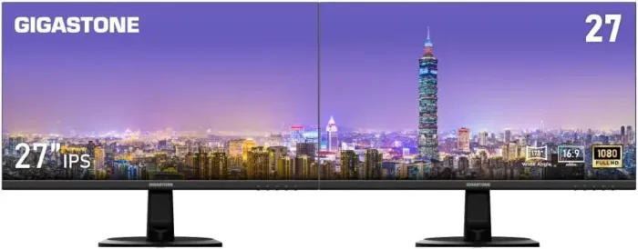 Gigastone 27 inch IPS LED Back Light Monitor 2-Pack 75Hz FHD 1920 x 1080, 178° Wide View Frameless, Dual Monitor, 5ms, Built-in Speakers, Eye Care Technology, Ergonomic Tilt VESA Mount, HDMI VGA - Image 2