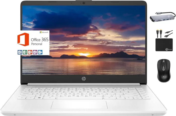 HP 2024 Premium 14" Micro-Edge Portable Laptop Student Business, Intel Quad-Core N4120, 4GB RAM, 128GB (64GB eMMC+ 64GB Card), Webcam, WiFi, Windows 11S + 1 Year Office 365, MarxsolAccessory White - Image 2