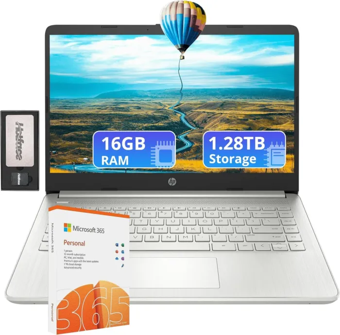 HP Flagship 14" Laptop with 1 Year Office 365 | 16GB RAM | 1.28TB Storage(128GB EMMC & 160GB Docking Station & 1TB Cloud Storage) | Intel 4-Core Processor | Webcam| Silver | Windows 11 - Image 2