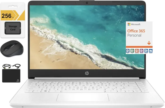 HP New 14" HD Ultral Light Thin Laptop, Quad-Core Intel Celeron Processor, 16GB RAM, 320GB (64GB eMMC+ 256GB Card), Wi-Fi, Upto 11 Hours, Windows 11 S + 1 Year Office 365+HubxcelAccessory, White - Image 2