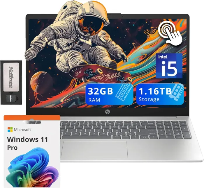 HP Pavilion 15.6" HD Touchscreen Laptop, Intel i5-1235U, 32GB RAM, 1.16TB Storage(1TB SSD + 160GB Docking Station Set), Intel Iris Xe Graphics, Num Pad, 720p Webcam, Wi-Fi 6E, Win 11 Pro, Silver - Image 2