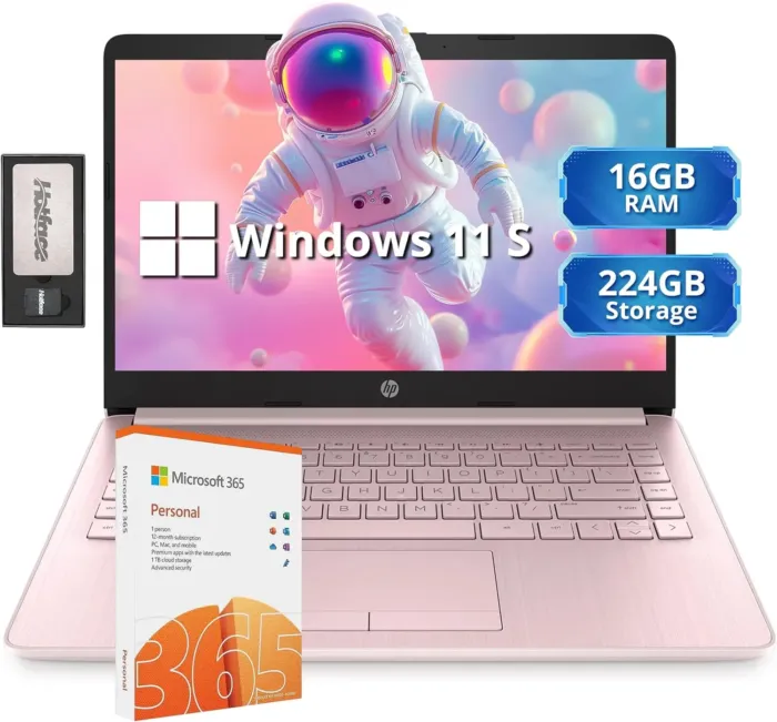HP Stream 14" HD Lightweight Laptop, Intel Celeron N4120, 16GB RAM, 224GB Storage(64GB eMMC + 160GB Docking Station), Intel UHD Graphics, HD Webcam, 1 Year Office 365, WiFi, Bluetooth, Win 11s, Pink - Image 2