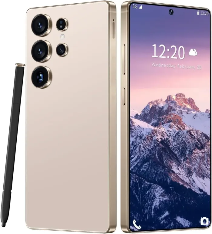 Huness I25 Ultra Unlocked Cell Phone,Built in Pen,12+512GB Unlocked Phone, Android 14 Battery 7000mAh 6.99" HD Screen Smartphone, 5G/Face ID/Fingerprint Lock/Dual SIM/GPS (Gold) - Image 2