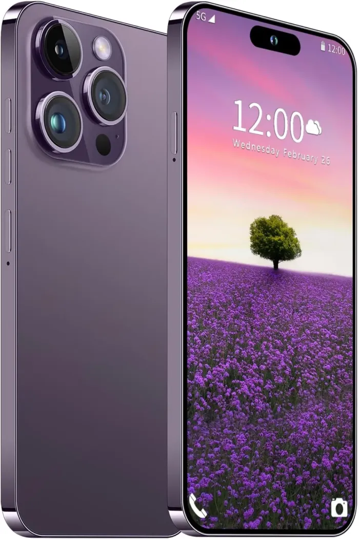 I15 Pro MAX Unlocked Phone, The Phone Battery 6800mAh 6.82" HD Screen Cell Phone, Android 13.0 6+256GB with 128GB Memory Card Smartphone, Face ID/Fingerprint Lock/5G/GPS (Purple) - Image 2