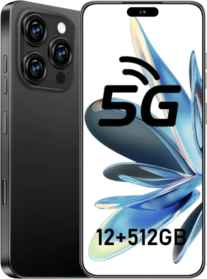 I16 PROMAX 5G Phone,Smartphone Unlocked Cell Phone 12GB+512GB/6.99“ HD Screen Display/68MP+108MP Camera/7000 mAh, Dual SIM Card/Face Unlock/Fingerprint Button Unlock-and take Photos (Black) - Image 2