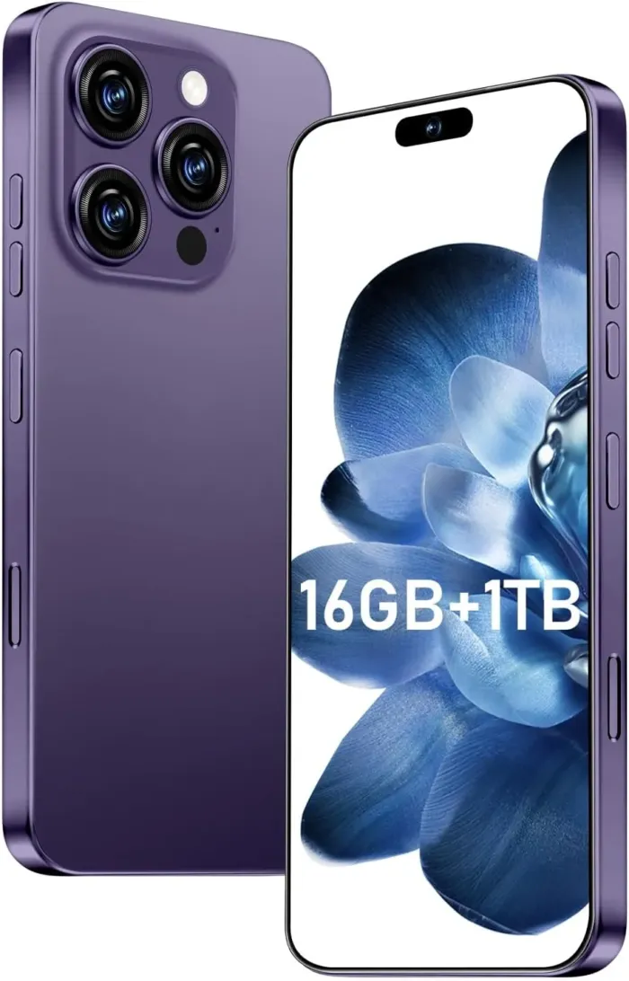 I16 ProMax Smartphone New Upgrade 16GB+1TB/6.99" Display 68+108MP Zoom Camera,Tempered Glass Finish, 7000mAh Android 13 Smartphone (Deep Purple) - Image 2