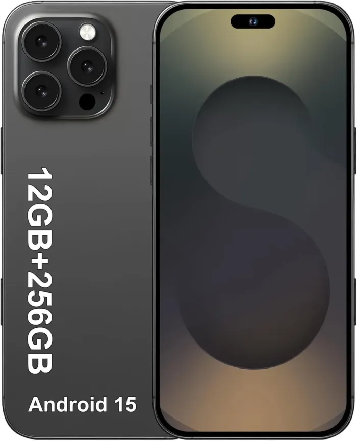 I17 Pro Max Android Phone Unlocked, Android 15 Smartphone 12GB+256GB/1TB Expandable,6.8 Inch Screen 7800mAh Battery 108MP Camera Dual SIM Cell Phone NFC/GPS/Face ID/Fingerprint Unlock (Black) - Image 2