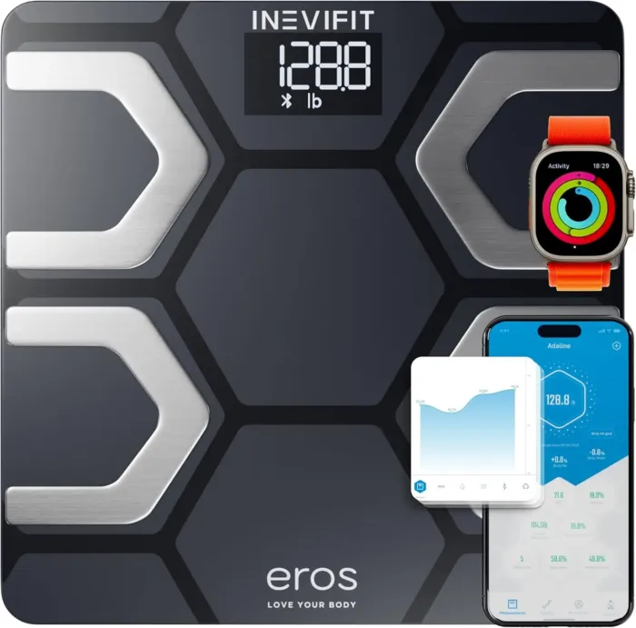 INEVIFIT EROS Bluetooth Body Fat Scale Smart BMI Highly Accurate Digital Bathroom Body Composition Analyzer with Wireless Smartphone APP 400 lbs 11.8 x 11.8 inch (Black) - Image 2