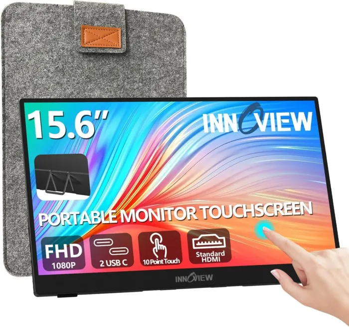 InnoView Portable Monitor Touchscreen 15.6" 1080P 10-Point Touch Screen Monitor Portable with Protective Sleeve Built-in Stand, 1200:1 HDMI USB C Travel Monitors for Laptop, PC, Mac, Phone, Switch - Image 2