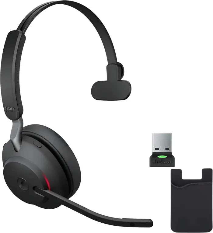 Jabra Evolve2 65 Wireless Headset Mono MS, Bluetooth Dongle, Compatible with Zoom, Webex, Smartphones, Tablets, PC/MAC, 26599-899-999, with GTW Mobile Wallet and Global Teck Gold Support Plan - Image 2