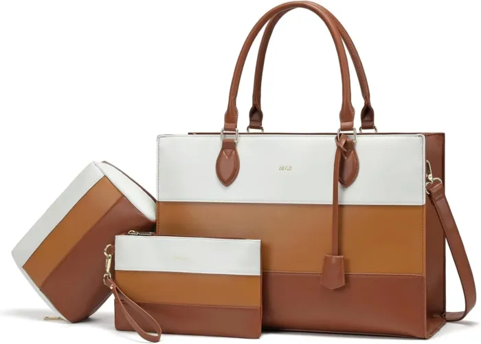 Keyli 3pcs Laptop Bag for Women,15.6 Inch Work Tote Bags Waterproof Leather Business Computer Briefcase Shoulder Handbag - Image 2