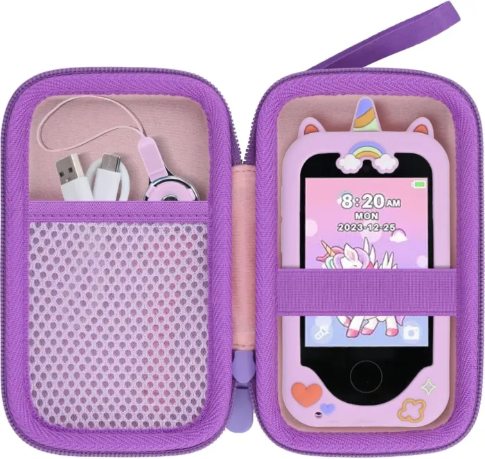 Kids Smart Phone Case Compatible with Luoba/Luyiilo/KOKODI/WEOLULI/DIGIGOOD/Joozfee/Luyiilo Kids Smart Phone Toys,Case for Mini Smart Phone Toys with 2.8" Touchscreen (Pink Case,Purple Zipper) - Image 2