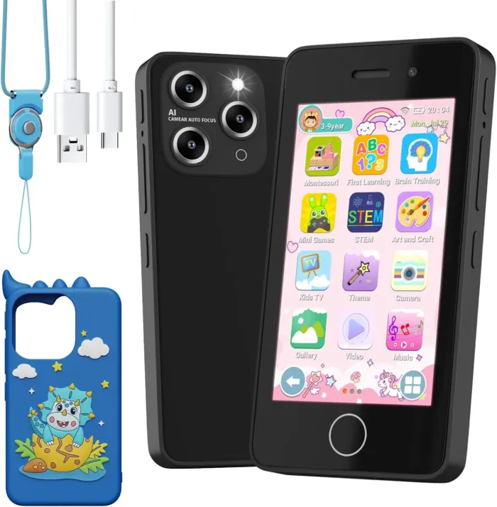 Kids Smart Phone for Boys, 4.0" Touchscreen Learning Music Puzzle-Games Toddler Phone for Kids Ages 3-9, Dual Camera，Built-in 8G SD Card Kids Phone Toy, Gifts for Kids Cell Phone Toy, Navy - Image 2