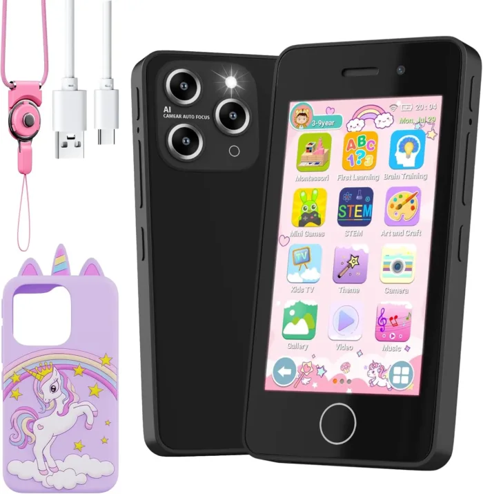 Kids Smart Phone for Girls, 4.0" Touchscreen Learning Music Puzzle-Games Toddler Phone for Kids Ages 3-9, Dual Camera，Built-in 8G SD Card Kids Phone Toy, Gifts for Kids Cell Phone Toy, Coral - Image 2