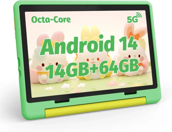 Kids Tablet 10 Inch Android 14 Tablet for Kids Ages 3-12, Octa-Core with Case, Parental Controls,14GB+64GB Storage (TF Expand 1TB), 5G WiFi, BT5.3, Green - Image 2