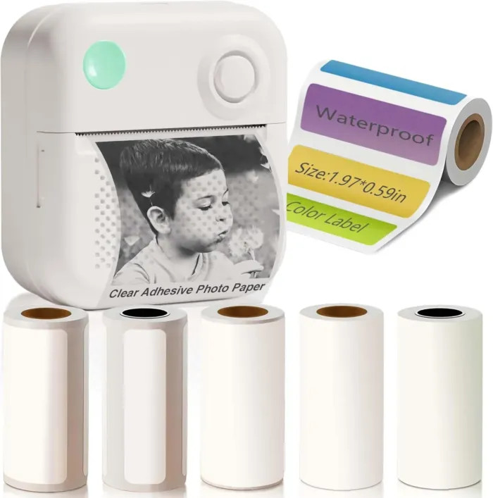 Label Maker Machine with 6 Waterproof Tapes, Thermal Label Maker, Portable Mini Bluetooth Label Printer with Clear Tape for Home, Kitchen, School, Office Organization - Image 2