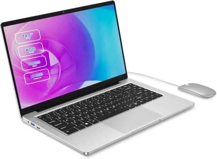 Laptop Computer, 14 inch Laptop Dual-Core Cerelon N4000 6GB RAM 128GB SSD Portable Laptop, 1366x768 IPS Display Fanless Design Laptop PC, WiFi 2.4/5G, BT 5.0, USB 3.0, Mini HDMI, Include USB-C Hub - Image 2