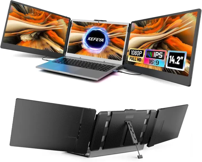 Laptop Screen Extender, 14.2" Portable Triple Monitor for Laptop with Full HD IPS Display, Laptop Extended Monitor Compatible with Mac, Windows, Chrome, Fits 13-17 Inch Laptops - Image 2