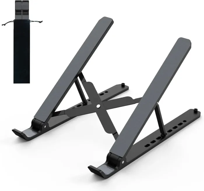 Laptop Stand for Desk, Adjustable Laptop Riser ABS+Silicone Foldable Portable Notebook Holder, Ventilated Cooling Notebook Mount Computer Stand for 10-15.6” Laptops,Tablets-Black - Image 2