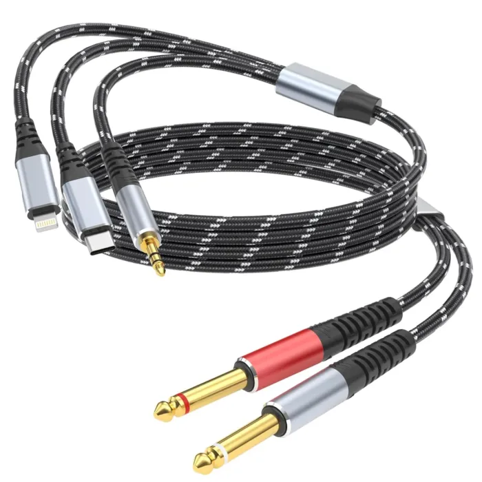 Lightning to Dual 6.35mm 1/4" TS Mono Stereo Y-Cable Splitter,3 in 1 to Dual 1/4-inch Audio Cable, Compatible with smartphones, computers, phones/Pads Amplifiers,speakers,headphones,mixing 3.3FT - Image 2