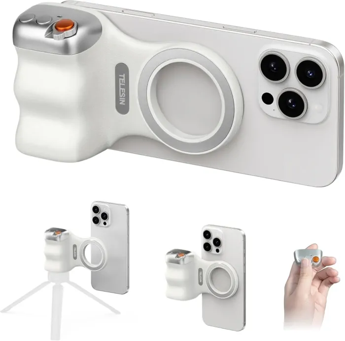 Magnetic Phone Camera Grip, Smartphone Shooting Holder Selfie Handle Snap with Wireless Shutter Button Remote for iPhone 16 15 14 13 12 Pro Max Android Cellphone Vlog Video Photography - Image 2