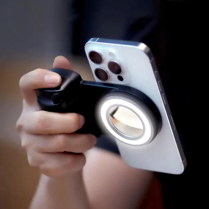 Magnetic Selfie Ring Light, Rechargeable LED Fill Light, Snap Grip with Wireless Bluetooth Remote Control for iPhone, Smartphone Camera Handle, Video Photo Shooting Acccessory Compatible with Magsafe