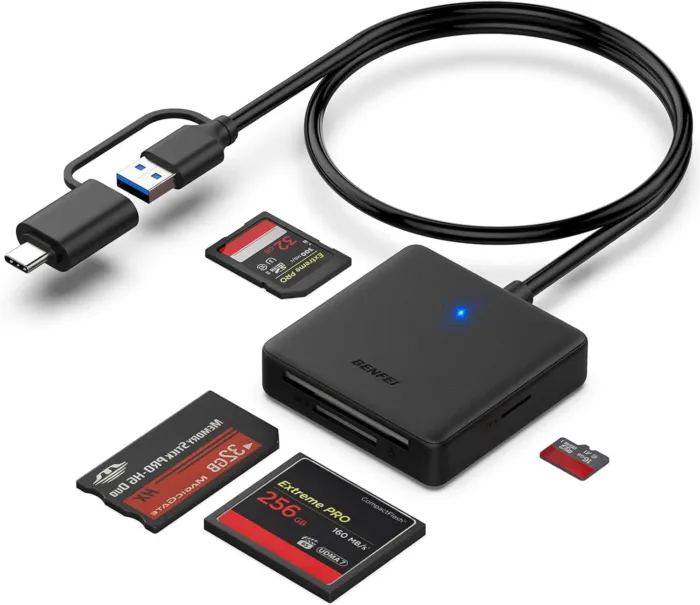 Memory Card Reader, BENFEI 4in1 USB 3.0 and USB-C to SD Micro SD MS CF Card Reader Adapter, 4 Cards Simultaneously Read and Write, Compatible with iPhone 15 Series, MacBook Pro/Air 2023, and More - Image 2