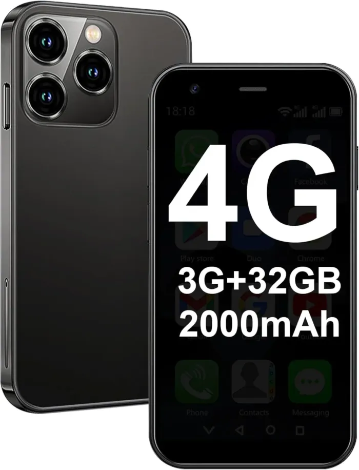 Mini Phone 4G Unlocked World's Smallest Mini Smartphone 3.0'' Touch Screen Compact Mobile Phone for Kids & Students 2000mAh Battery Cell Phone with Dual SIM Quad Core Face ID GPS 3GB+32GB Black - Image 2