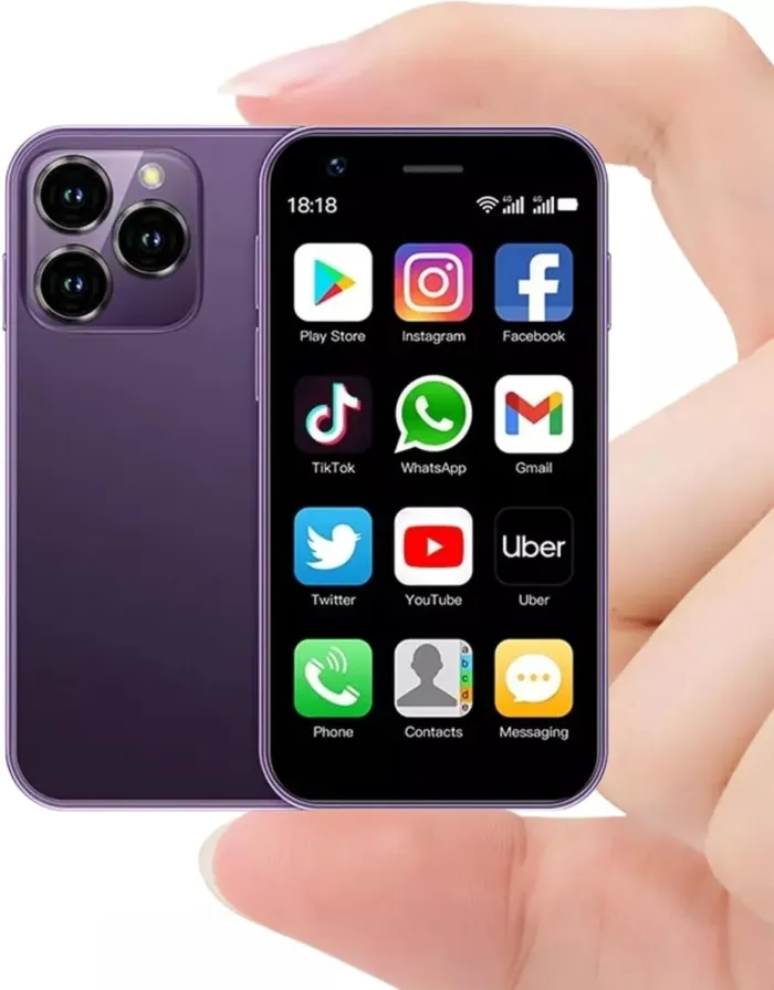 Mini Phone for Kids Unlocked Smartphone 3.0" HD Touch Screen Mini Android Phone Quad Core 2G+16G Dual Sim Small Mobile Phones for Student Face ID Best Gift for Kids - Purple - Image 2
