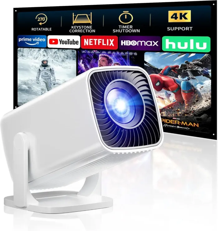 Mini Projector, Portable Projector 4K Support, Full HD 1080P Outdoor Projector, 270° Rotation Movie Projector, Max 200" Screen, Compatible with Smartphone, TV Stick, Laptop, PS4, HDMI, USB - Image 2