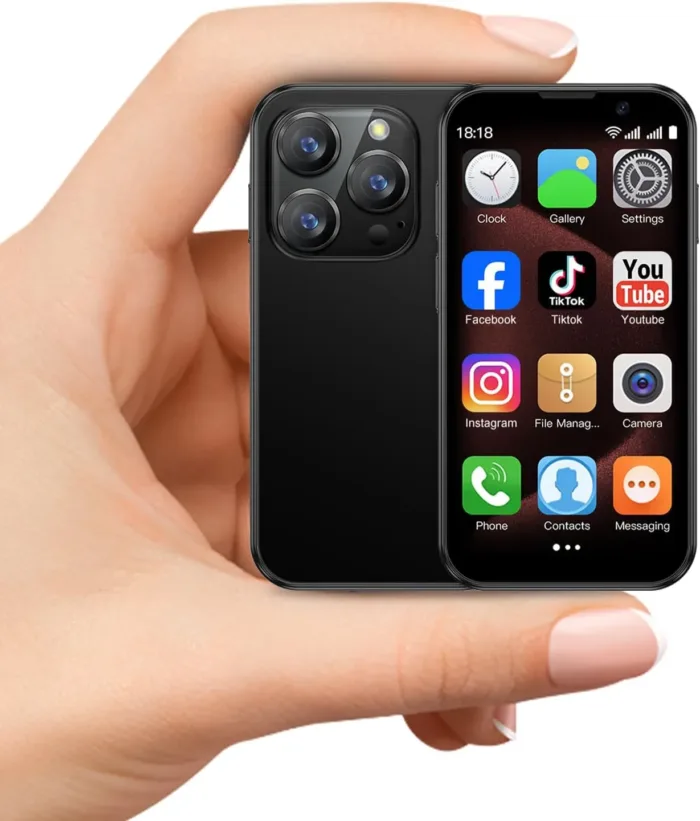 Mini phone Unlocked Mini Smartphone for kids with 3.0" HD Touch Screen World's Smallest Cell Phone Quad Core Dual Sim Card Face ID Android Compact Small Mobile Phones for Student Pocket 2GB+16GB Black