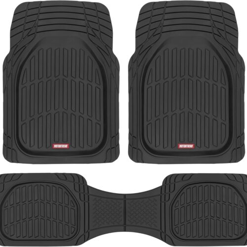 Motor Trend FlexTough Floor Mats for Cars, Black Deep Dish All-Weather Mats, Waterproof Trim-To Fit Automotive Floor Mats for Cars Trucks SUV, Universal Floor Liner Car Accessories