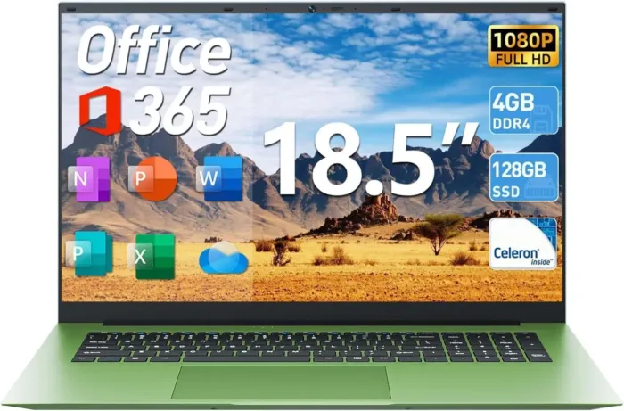 Naclud 18.5 Inch Laptops, 11 Home Computers with 4GB RAM 128GB SSD, Celeron N5095 Quad-Core(Up to 2.9GHz), 1 Year Office 365, 8000mAh Battery, WiFi 6, BT5.2, USB 3.2, HDMI, Type-C(Green) - Image 2