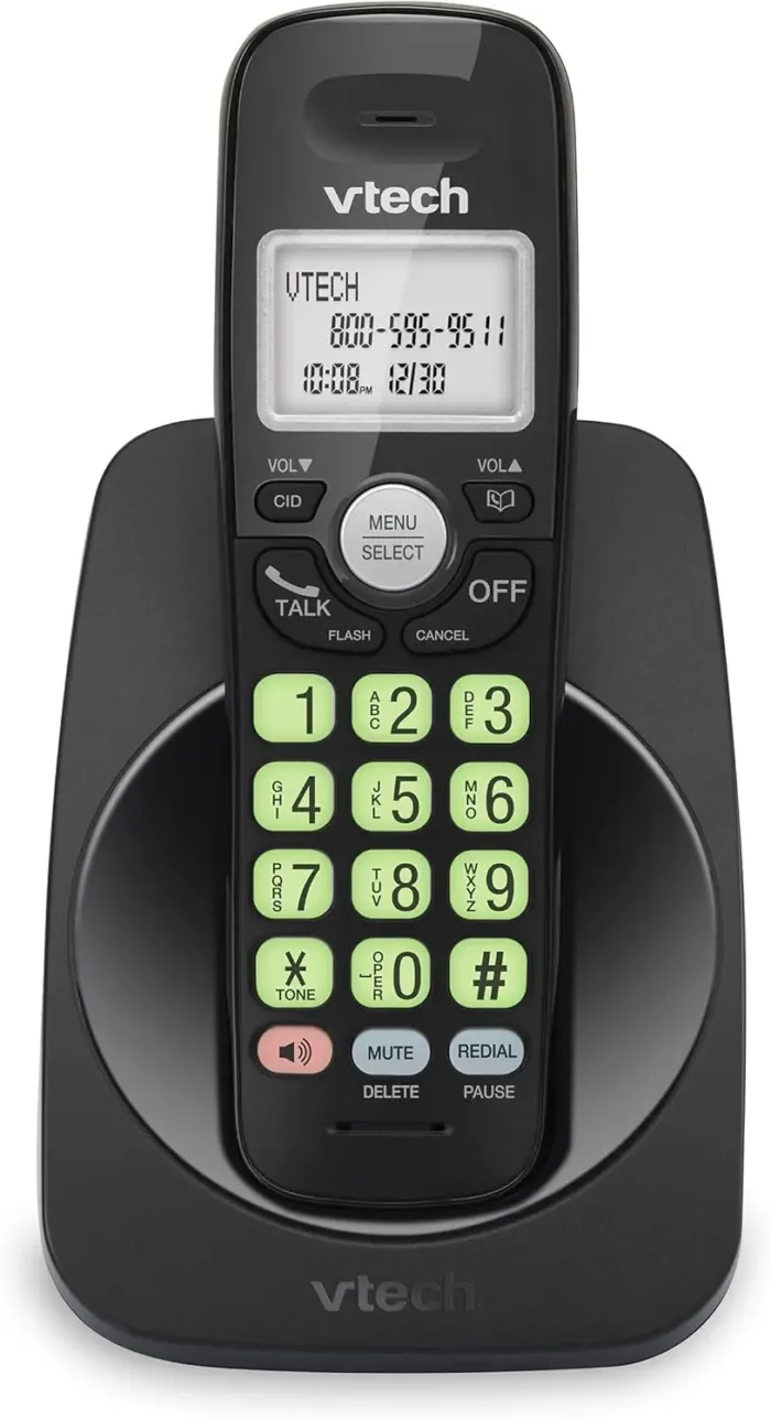 [New] VTech VG131-11 DECT 6.0 Cordless Phone - Bluetooth Connection, Blue-White Display, Big Buttons, Full Duplex, Caller ID, Easy Wall Mount, 1000ft Range (Black) - Image 2