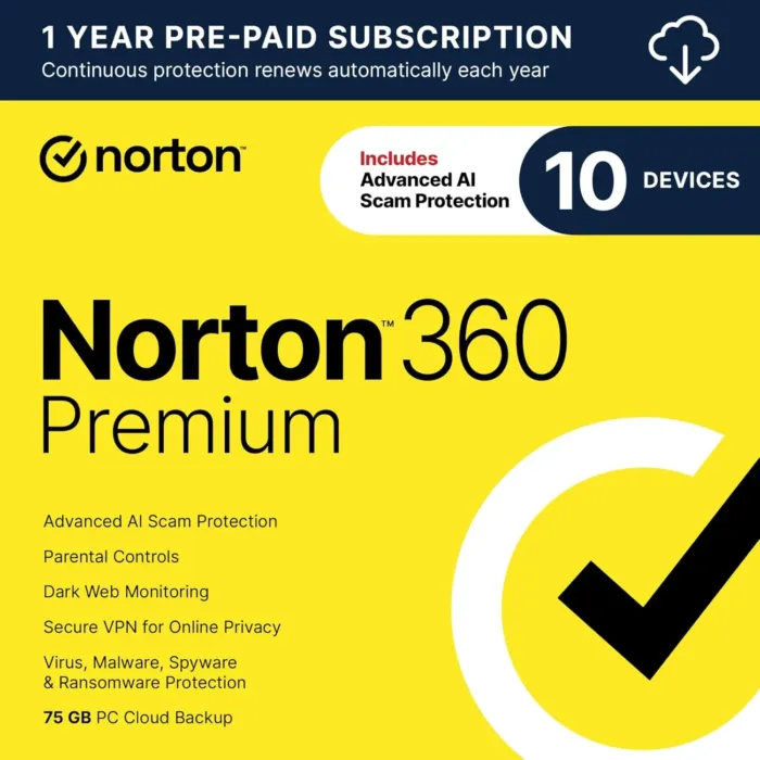 Norton 360 Premium 2025, Antivirus software for 10 Devices with Auto-Renewal – Includes Advanced AI Scam Protection, VPN, Dark Web Monitoring & PC Cloud Backup [Download] - Image 2
