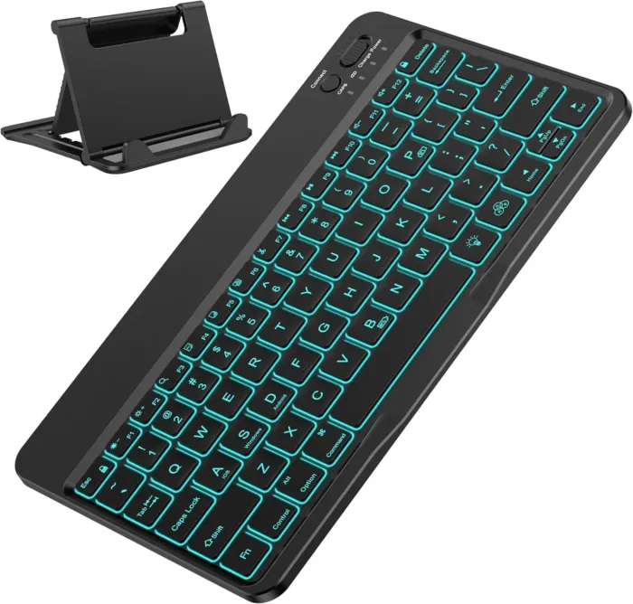 OMOTON Bluetooth Keyboard for Tablet/Android/Windows/iOS, with 7 Colors Backlight Rechargeable Wireless Keyboard Compatible with Galaxy Tab A9+/A9+ Plus/S9/S9 Plus/S9 FE, Black - Image 2