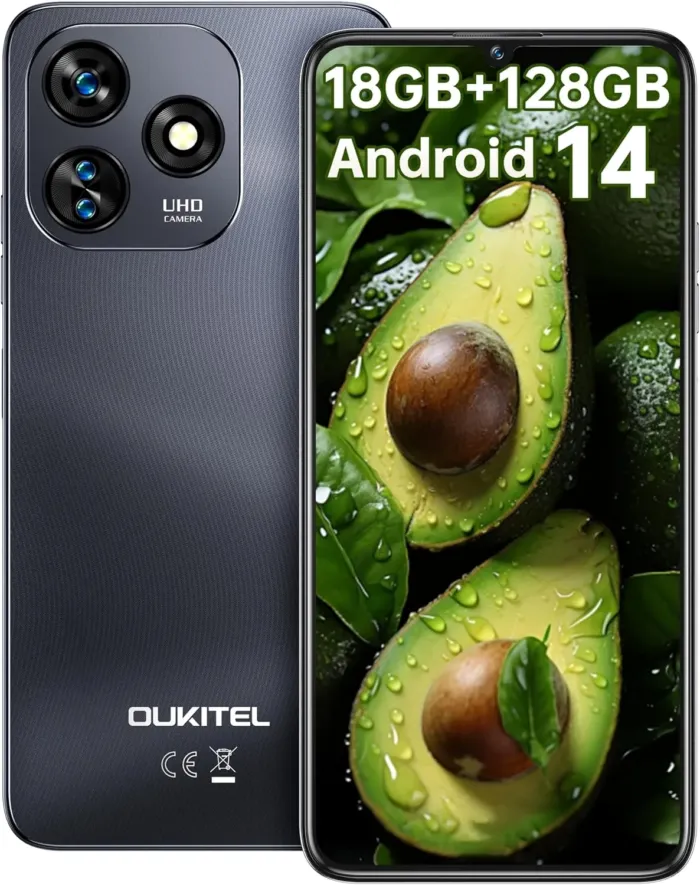 OUKITEL C51 Android 14 Smartphone - 6.8" HD+ Screen Unlocked Cell Phones, 18GB+128GB/SD 1TB, 5150mAh Battery Mobile Phones, 13MP Camera, Three Slots, Face ID/Fingerprint, GPS, BT5.0,T-Mobile, Black - Image 2