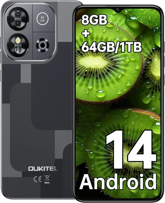 OUKITEL Rugged Android 14 Phone, 64GB ROM + 128GB Expandable, 8GB RAM, Reinforced Design, Sleek Silver Edition - Image 2