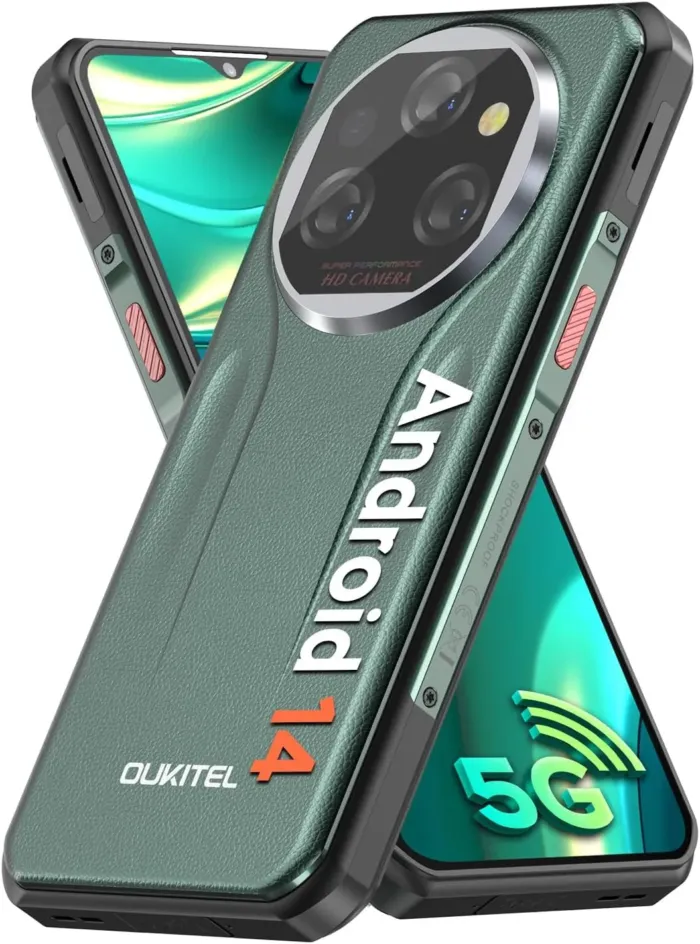 OUKITEL WP39 Rugged Phone 5G, 24GB+256GB Cell Phone, 6.6" FHD+ Android 14 Phones, 11000mAh Battery Rugged Smartphone Unlocked, 64MP Camera, 15MM Ultra Thin/Dimensity 6100+/5G Dual SIM/NFC/GPS/T-Mobile - Image 2
