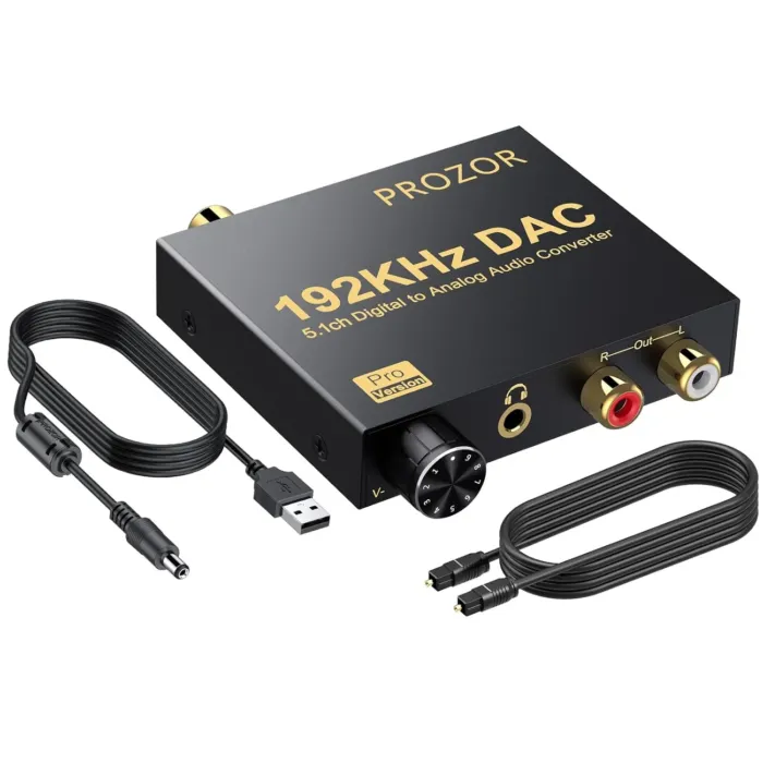 PROZOR 192kHz Digital to Analog Audio Converter Support Dolby AC-3 DTS 5.1CH with Volume Adjustable, Optical to L/R DAC Decoder, Digital DAC Converter SPDIF TOSLINK to Stereo L/R & 3.5mm Jack - Image 2