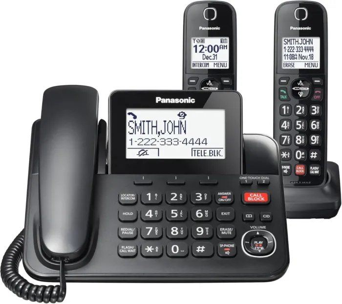 Panasonic Corded/Cordless Phone with Advanced Call Block, 2-Way Recording and Digital Answering Machine, 2 Handsets Expandable up to 6 Cordless Handsets - KX-TGF852B (Black) - Image 2