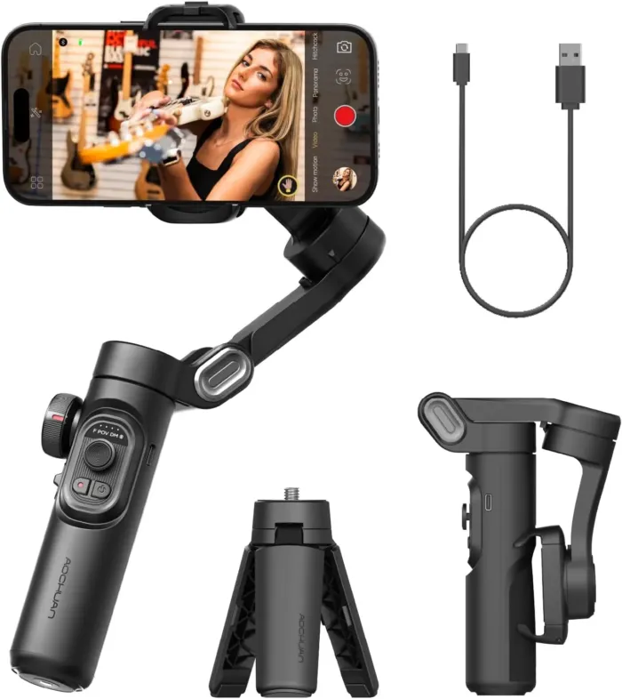 Phone Gimbal Stabilizer 3-Axis Smartphone Foldable Handheld Gimbal for iPhone with Focus Wheel TikTok YouTube Vlog Stabilizer for iPhone16 15 14 13 12 Pro Max Android-Smart XE - Image 2